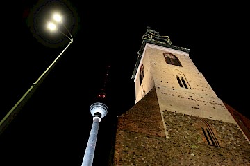The Fernsehturm behind St. Marienkirche, Berlin, Germany