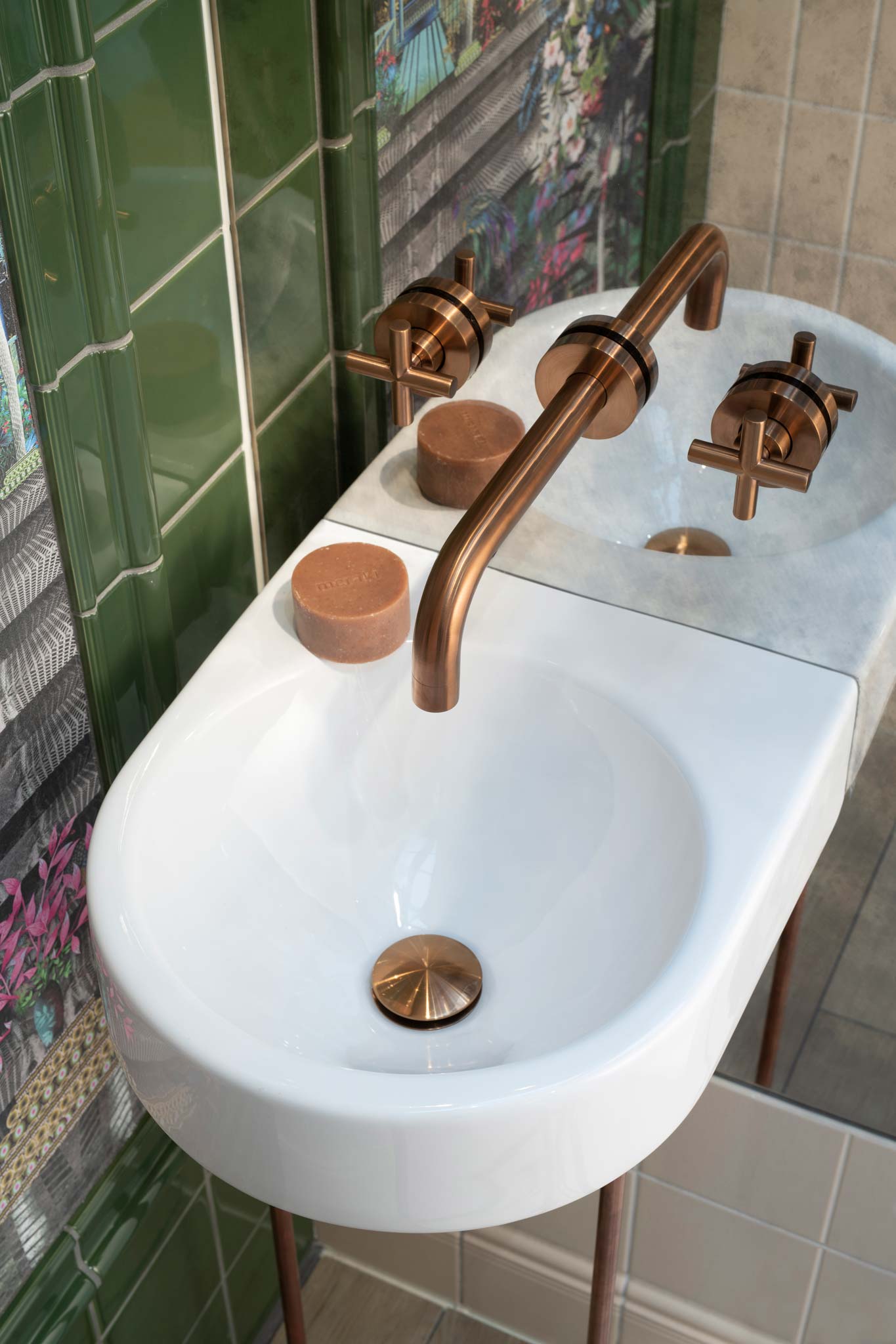 Location photography of bathroom brassware and basin display